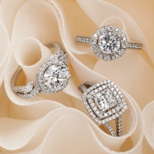 Group shot of rings from the Collection by Monique Lhuillier.