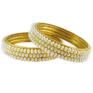 3 line white pearl bangles 