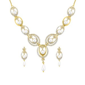 j Pearls fancy gold cz pearl necklace set