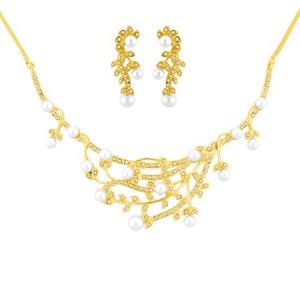 J pearls fancy pearl cz gold necklace set