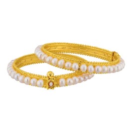 Pearl Bangles with CZ stones and gold